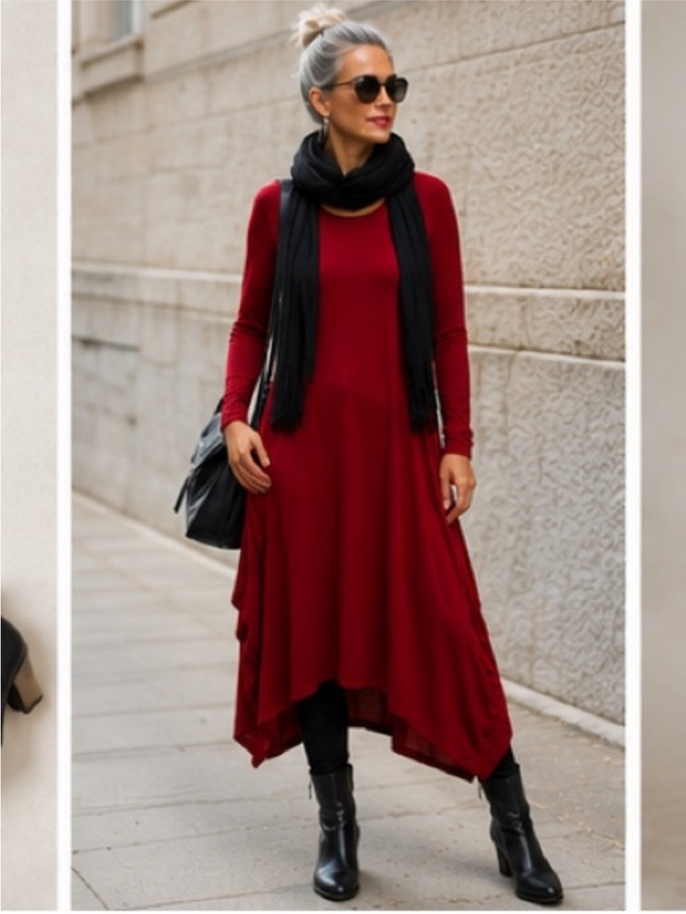 bryn Walker Red Long Sleeve Midi Dress